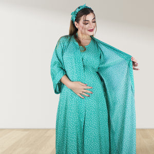 JADE GREEN DOTS MOMMY AND ME 5 IN 1 LONG MATERNITY SET