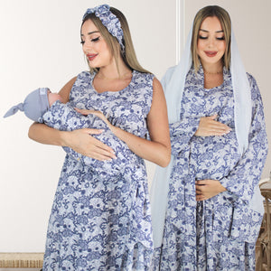 MID NIGHT GREY MOMMY AND ME 5 IN 1 LONG MATERNITY SET