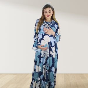 MIDNIGHT BLUE MATERNITY MAXI AND SWADDLE BLANKET  SET