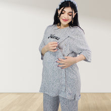 Load image into Gallery viewer, LEOPARD GREY  DROP SHOULDER PAJAMA SET WITH MATCHING BABY ROMPER - STYLED BY MAMA
