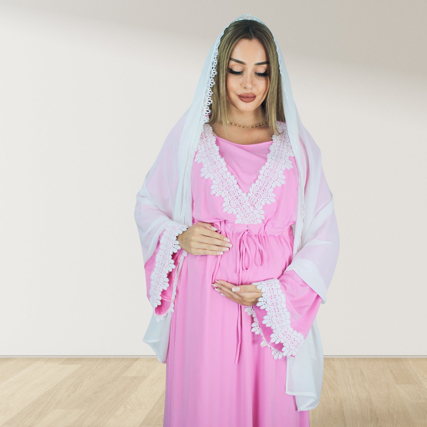 PRETTY IN BABY PINK MATERNITY MAXI AND SWADDLE BLANKET  SET