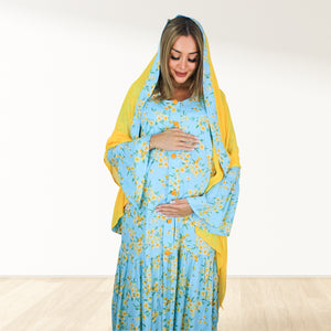 FLORAL BLUE SEASON 2  RUFFLE MATERNITY AND NURSING GOWN