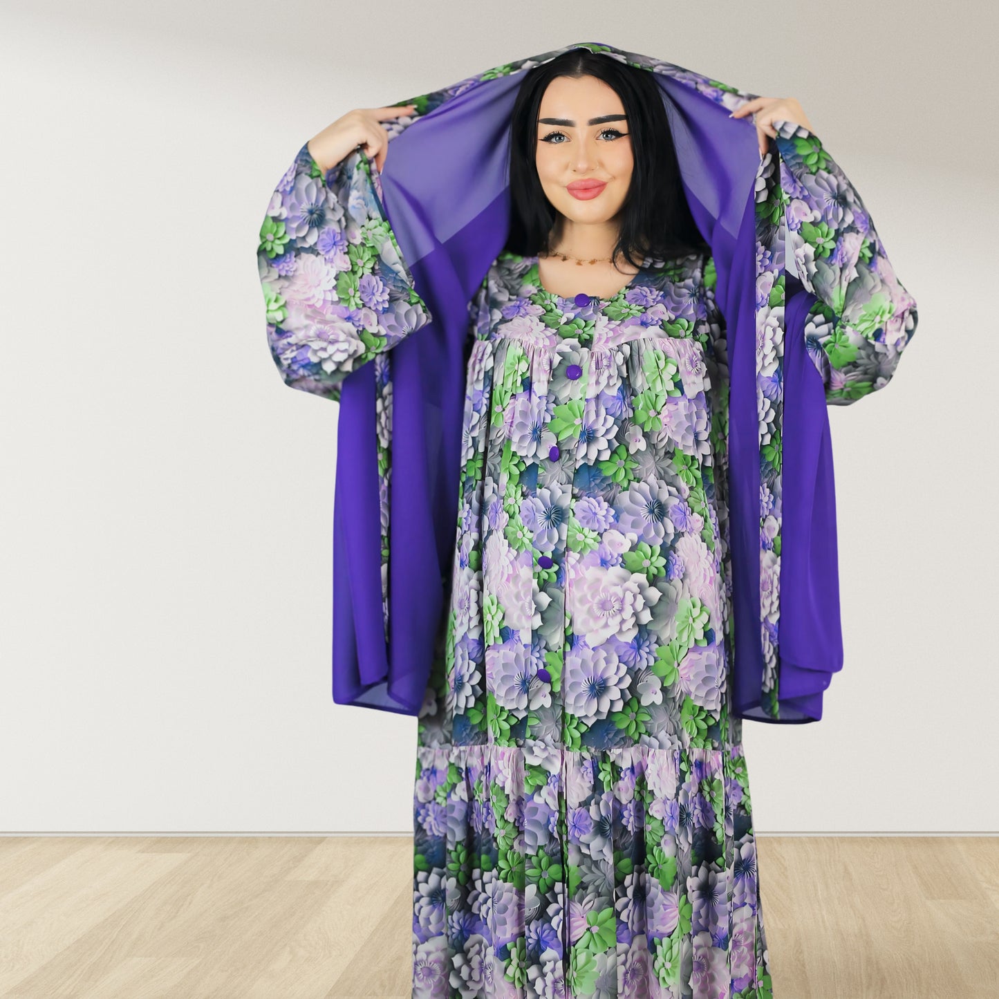 MARYOOM PURPLE ROSE RUFFLE MATERNITY AND NURSING DRESS WITH ZIPPER
