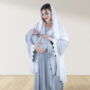 PRETTY IN GREY MATERNITY MAXI AND SWADDLE BLANKET  SET