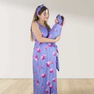 PURPLE TULIP FLORA MOMMY AND ME 5 IN 1 LONG MATERNITY SET