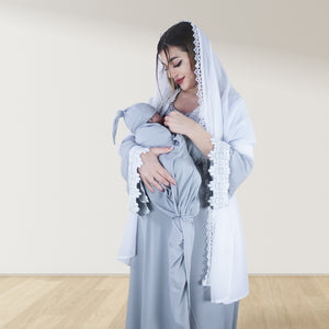 PRETTY IN GREY MATERNITY MAXI AND SWADDLE BLANKET  SET