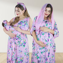Load image into Gallery viewer, PINK FLORAL MOMMY AND ME 5 IN 1 LONG MATERNITY SET

