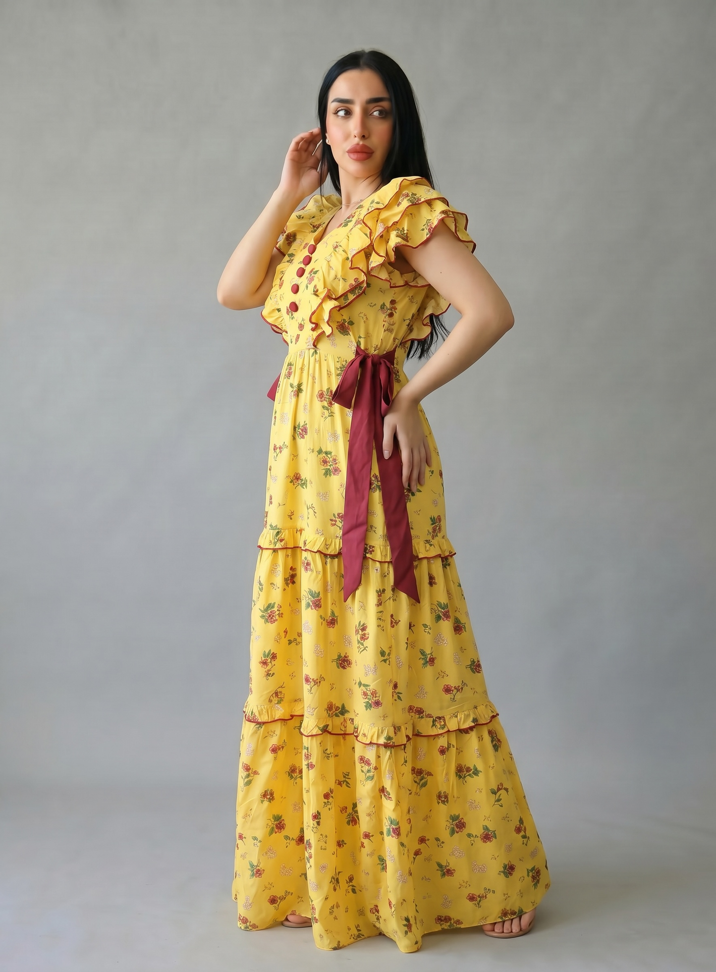 SUNSET FLORAL FARASHA SLEEVELESS  LAYERED MATERNITY AND NURSING GOWN