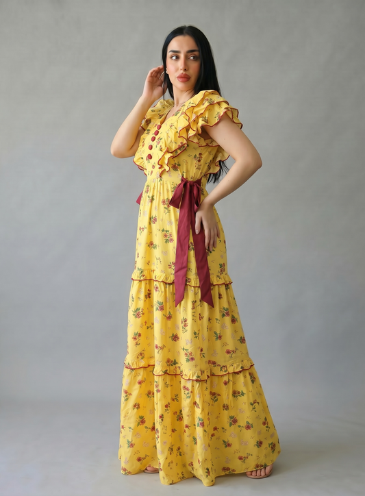 SUNSET FLORAL FARASHA SLEEVELESS  LAYERED MATERNITY AND NURSING GOWN