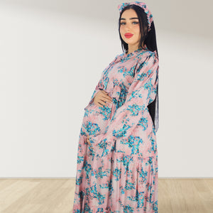 MALIKAT ALWURUD PINK LAYERED MATERNITY AND NURSING GOWN