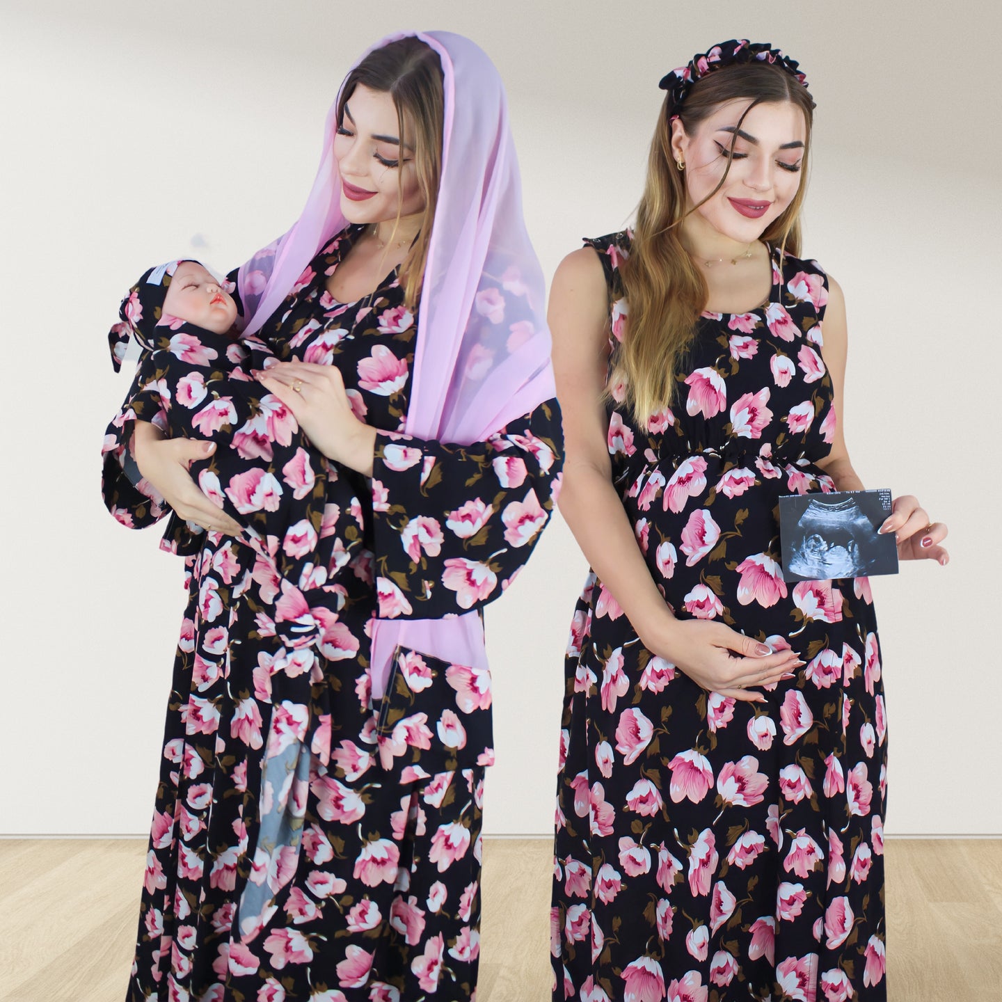 BABY ROSE MOMMY AND ME 5 IN 1 LONG MATERNITY SET