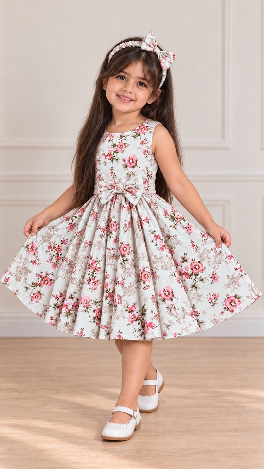 PEACH FLORAL TWIRL DRESS