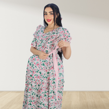 Load image into Gallery viewer, BABY PINK FARASHA SLEEVELESS  LAYERED MATERNITY AND NURSING GOWN
