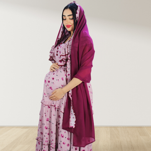 DUSKY PINK FARASHA SLEEVELESS  LAYERED MATERNITY AND NURSING GOWN