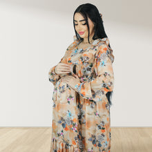 Load image into Gallery viewer, REEM ORANGE FLORAL DOUBLE ZIPPER MATERNITY AND NURSING DRESS
