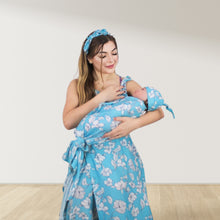 Load image into Gallery viewer, TIFANNY BLUE FLORA  MOMMY AND ME 5 IN 1 LONG MATERNITY SET
