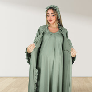 OLIVE GREEN BLUE SIGNATURE RUFFLED ROBE AND LETTUCE SWADDLE SET