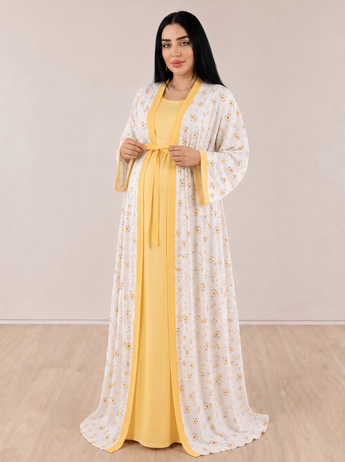 Additional view of Yellow and White Mommy and Me 5 in 1 Long Maternity Set