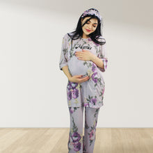 Load image into Gallery viewer, FLORAL PURPLE DROP SHOULDER PAJAMA SET WITH MATCHING BABY ROMPER - STYLED BY MAMA
