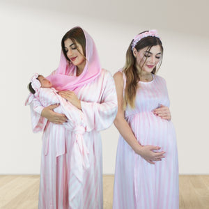 PINK AND WHITE STIPES MOMMY AND ME 5 IN 1 LONG MATERNITY SET