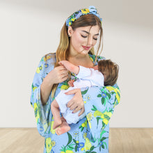 Load image into Gallery viewer, FLORAL PRINT BLUE LAYERED  RUFFLE MATERNITY AND NURSING GOWN
