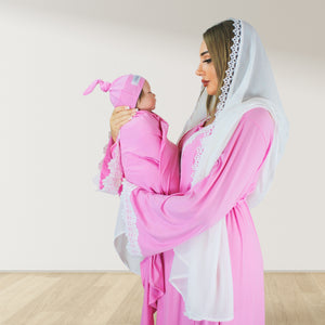 PRETTY IN BABY PINK MATERNITY MAXI AND SWADDLE BLANKET  SET