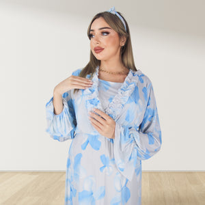WATER BLUE FLORA MATERNITY MAXI AND SWADDLE BLANKET  SET