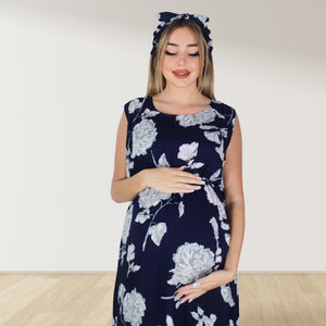NAVY BLUE FLORAL MOMMY AND ME 5 IN 1 LONG MATERNITY SET