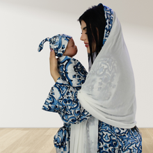 Load image into Gallery viewer, MOROCCAN BLUE MOMMY AND ME 5 IN 1 LONG MATERNITY SET
