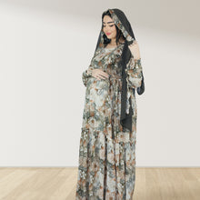 Load image into Gallery viewer, REEM COFFEE BROWN FLORAL DOUBLE ZIPPER MATERNITY AND NURSING DRESS
