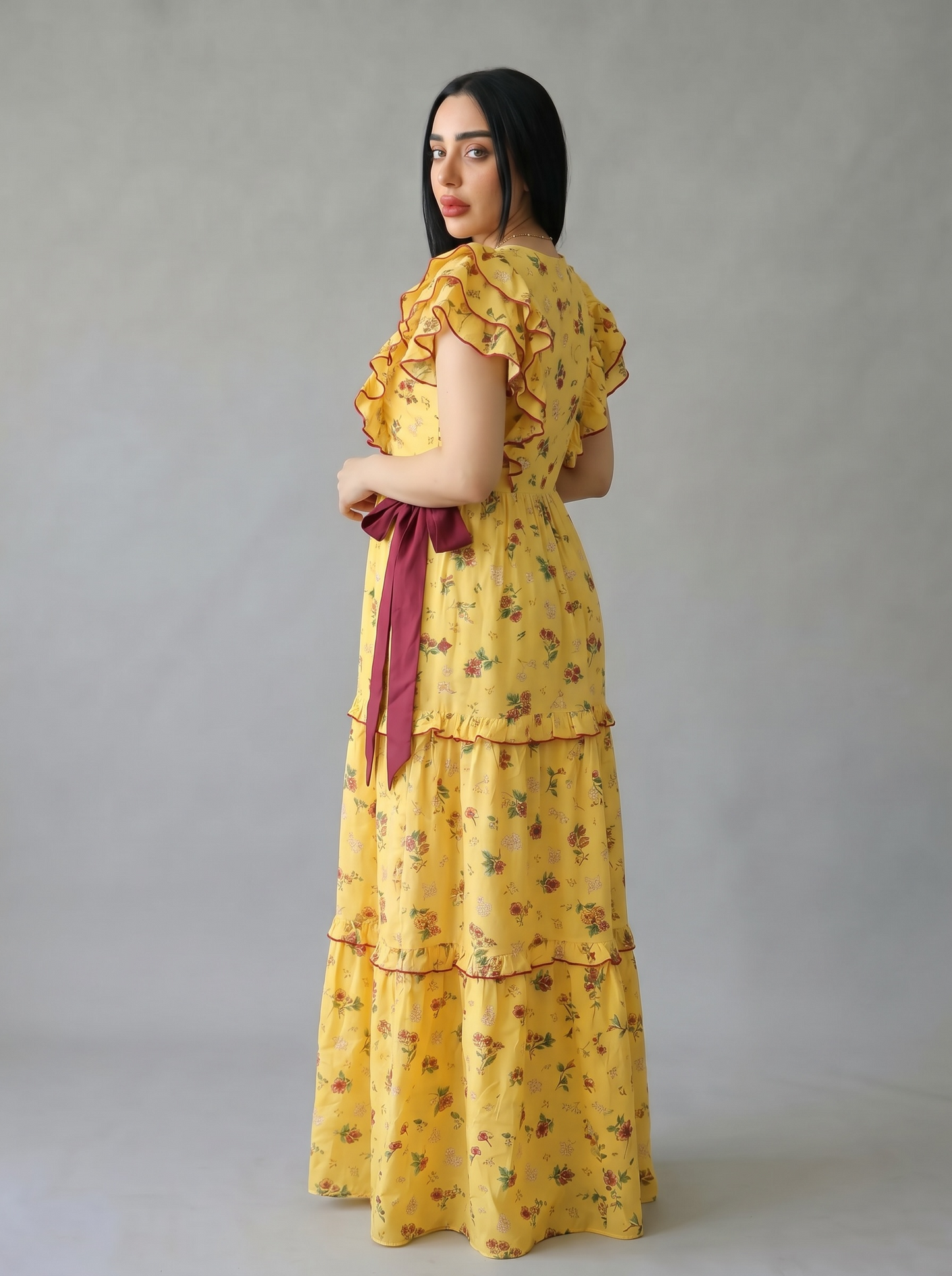 SUNSET FLORAL FARASHA SLEEVELESS  LAYERED MATERNITY AND NURSING GOWN