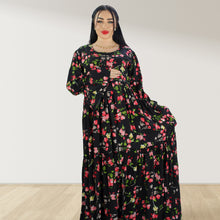 Load image into Gallery viewer, DHABIYA BLACK  PREMIUM COTTON  LAYERED MATERNITY AND NURSING DRESS WITH ZIPPER
