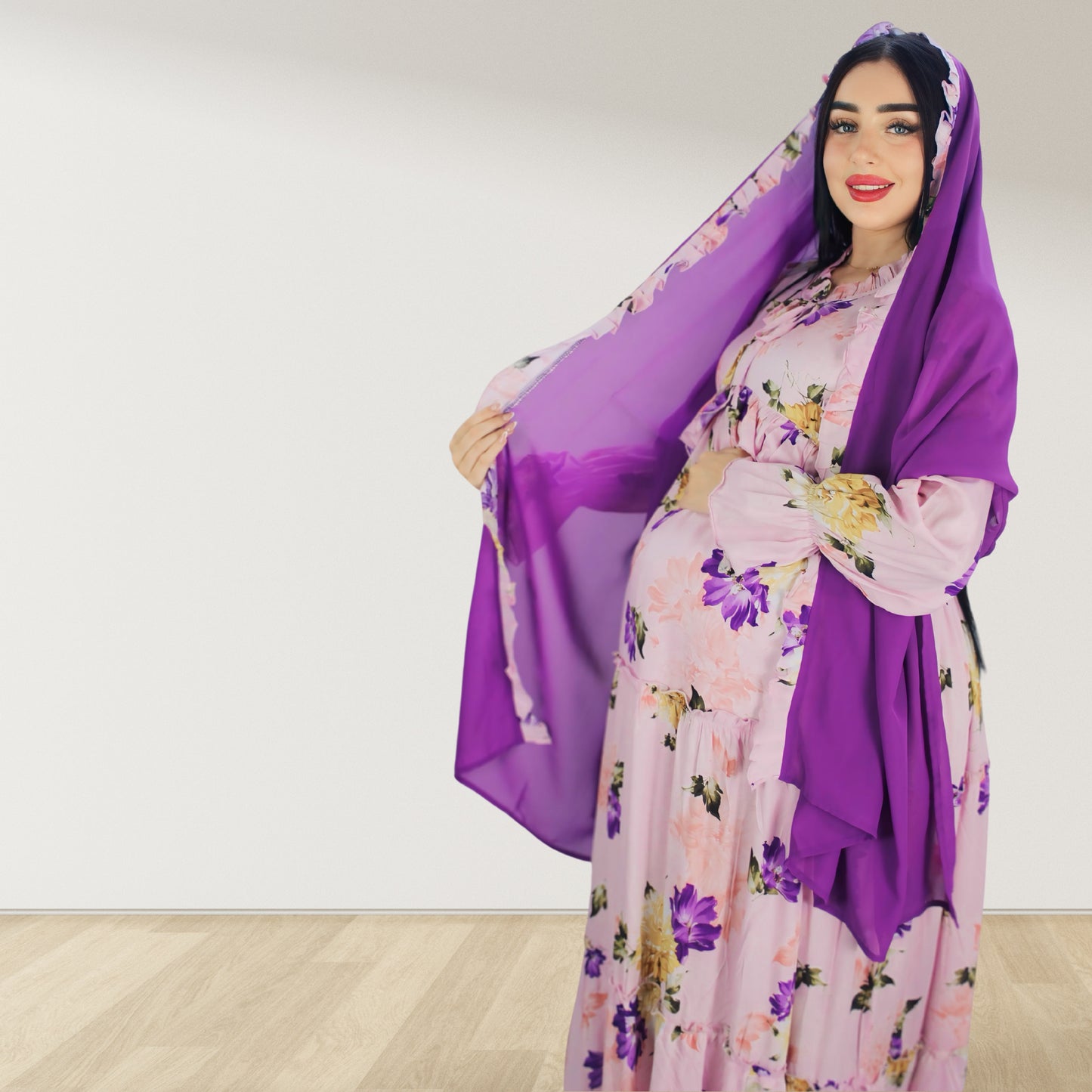 فستان حمل ورضاعة متعدد الطبقات من ماليكات الوردي الفارسي