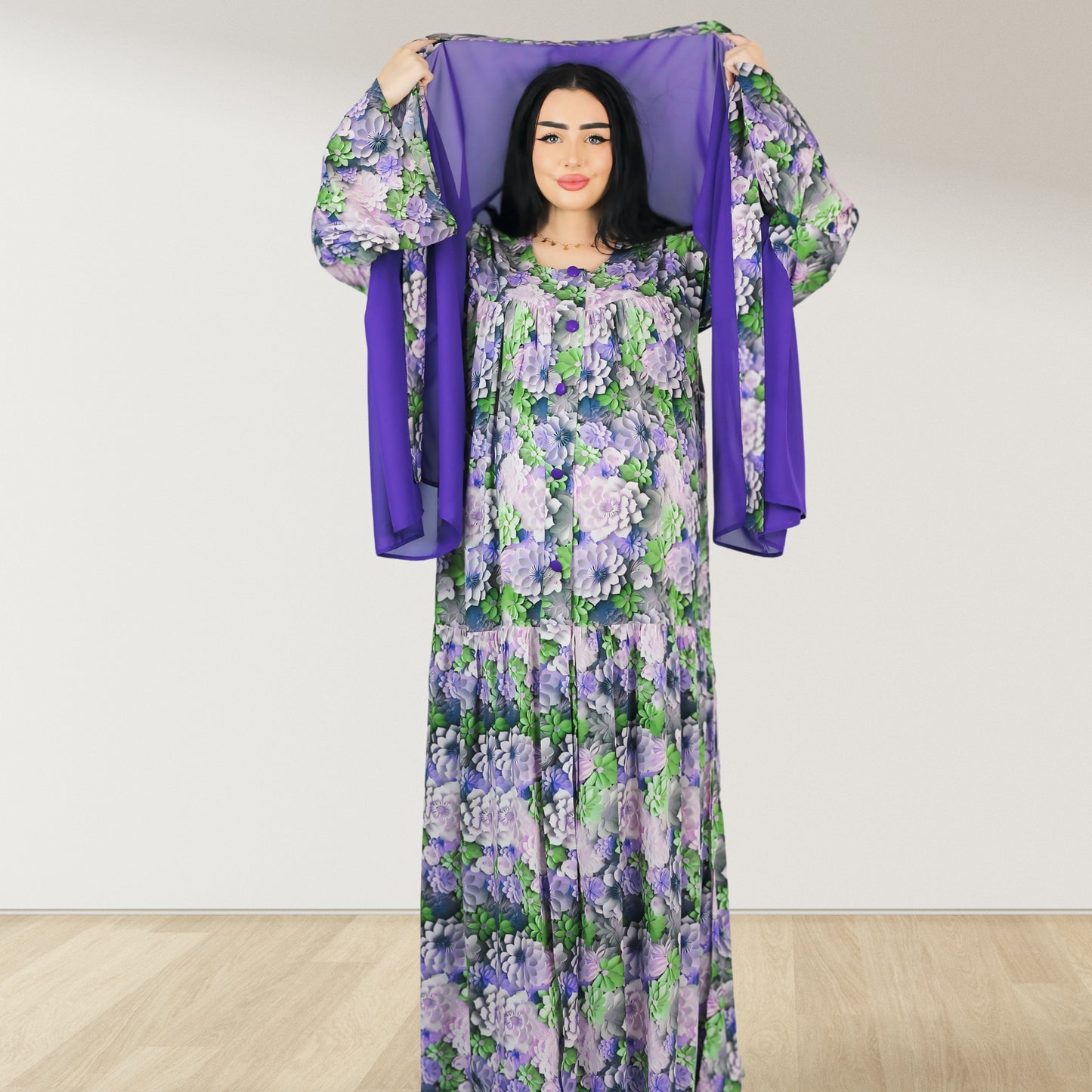MARYOOM PURPLE ROSE RUFFLE MATERNITY AND NURSING DRESS WITH ZIPPER