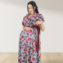 Load image into Gallery viewer, BLUE FARASHA SLEEVELESS  LAYERED MATERNITY AND NURSING GOWN
