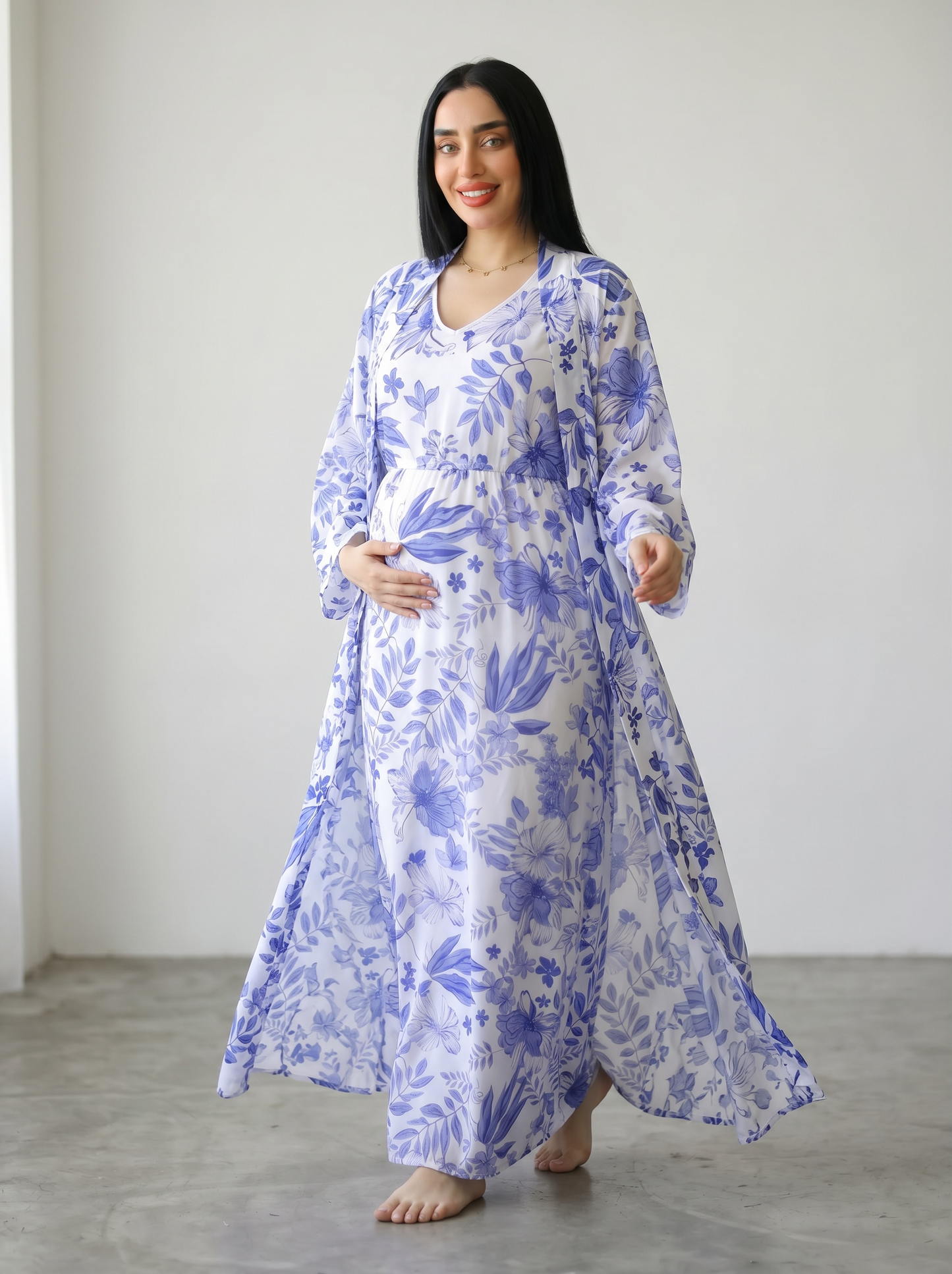 BLUE SPRING MORNING BLACK MOMMY AND ME 5 IN 1 LONG MATERNITY SET