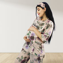 Load image into Gallery viewer, FLORAL PEACH DROP SHOULDER PAJAMA SET WITH MATCHING BABY ROMPER - STYLED BY MAMA
