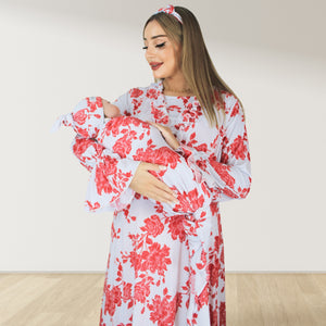 CHERRY RED MATERNITY MAXI AND SWADDLE BLANKET  SET