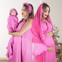 Load image into Gallery viewer, MULBERRY PINK PINK SIGNATURE RUFFLED ROBE AND LETTUCE SWADDLE SET
