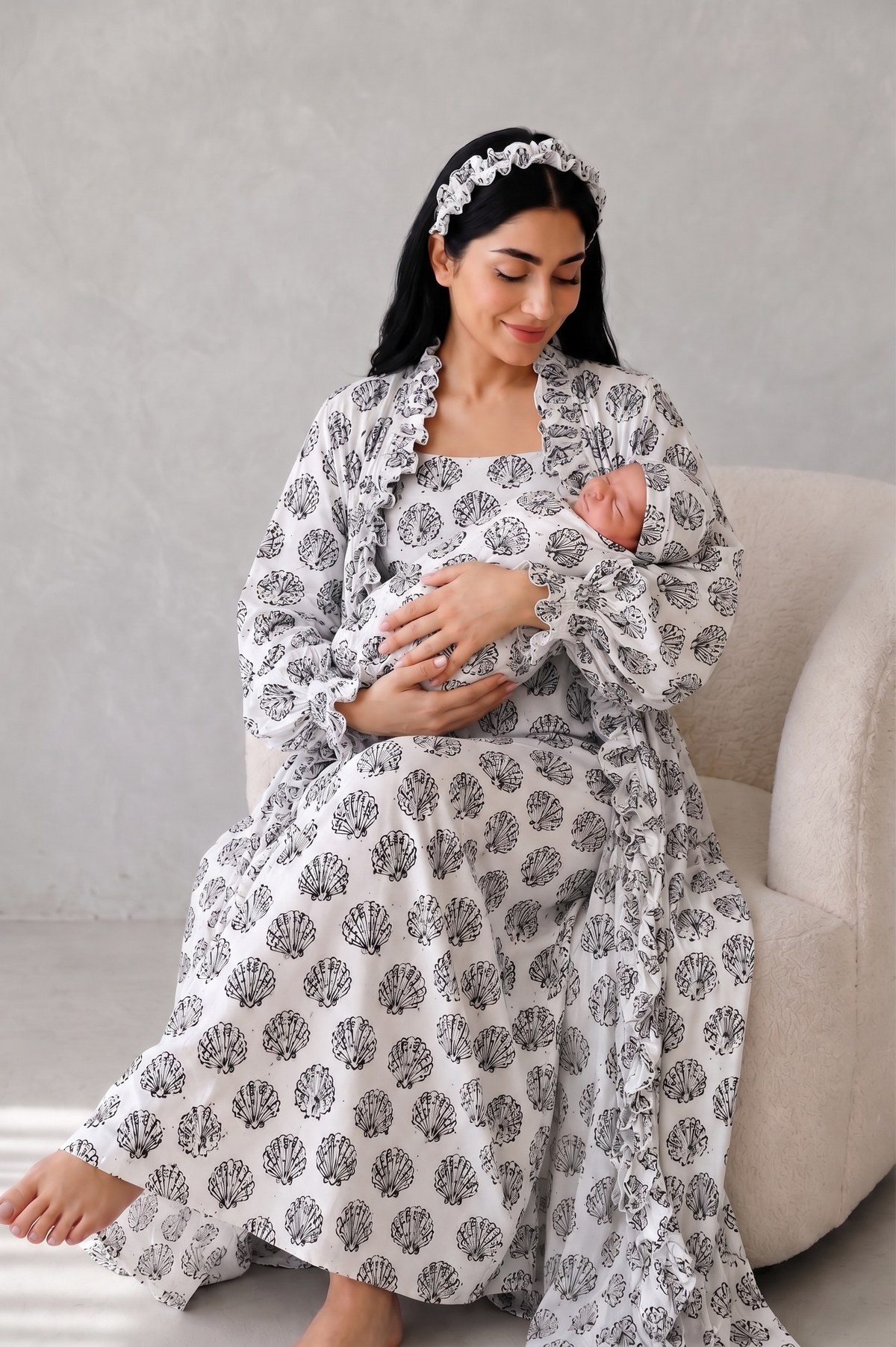 Additional view of Baby Sadafa Ruffle Maternity Robe and Swaddle Set