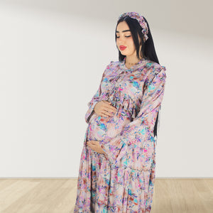 MALIKAT ALWURUD ROSE GOLD LAYERED MATERNITY AND NURSING GOWN