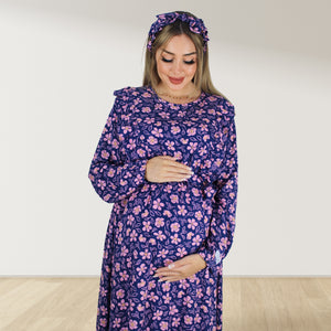 PINK DAISY ZIP MATERNITY AND NURSING GOWN