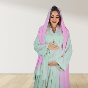 ICE GREEN FLORAL MOMMY AND ME 5 IN 1 LONG MATERNITY SET