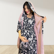Load image into Gallery viewer, MID NIGHT BLUE PINK MOMMY AND ME 5 IN 1 LONG MATERNITY SET
