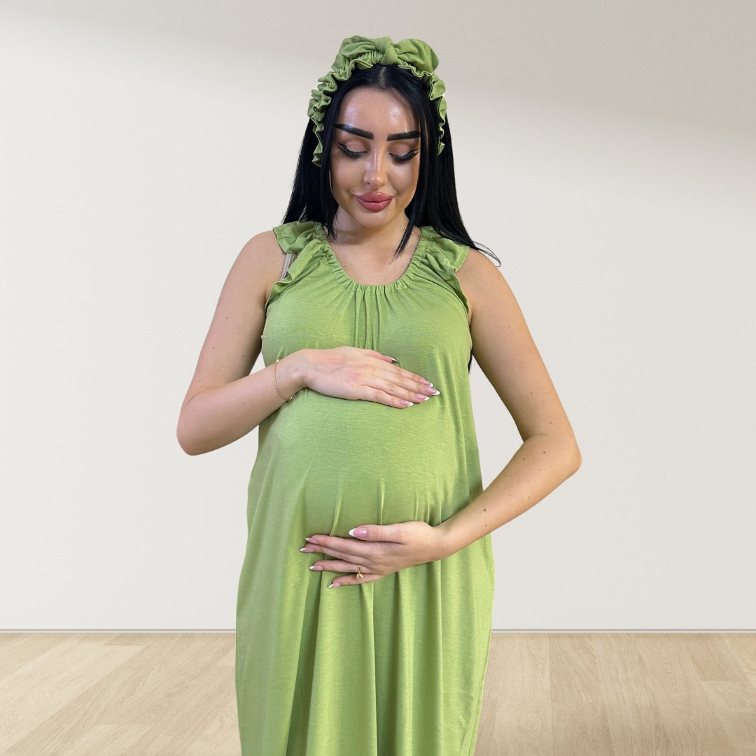 OLIVE GREEN SIGNATURE RUFFLED ROBE AND LETTUCE SWADDLE SET