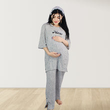 Load image into Gallery viewer, LEOPARD GREY  DROP SHOULDER PAJAMA SET WITH MATCHING BABY ROMPER - STYLED BY MAMA
