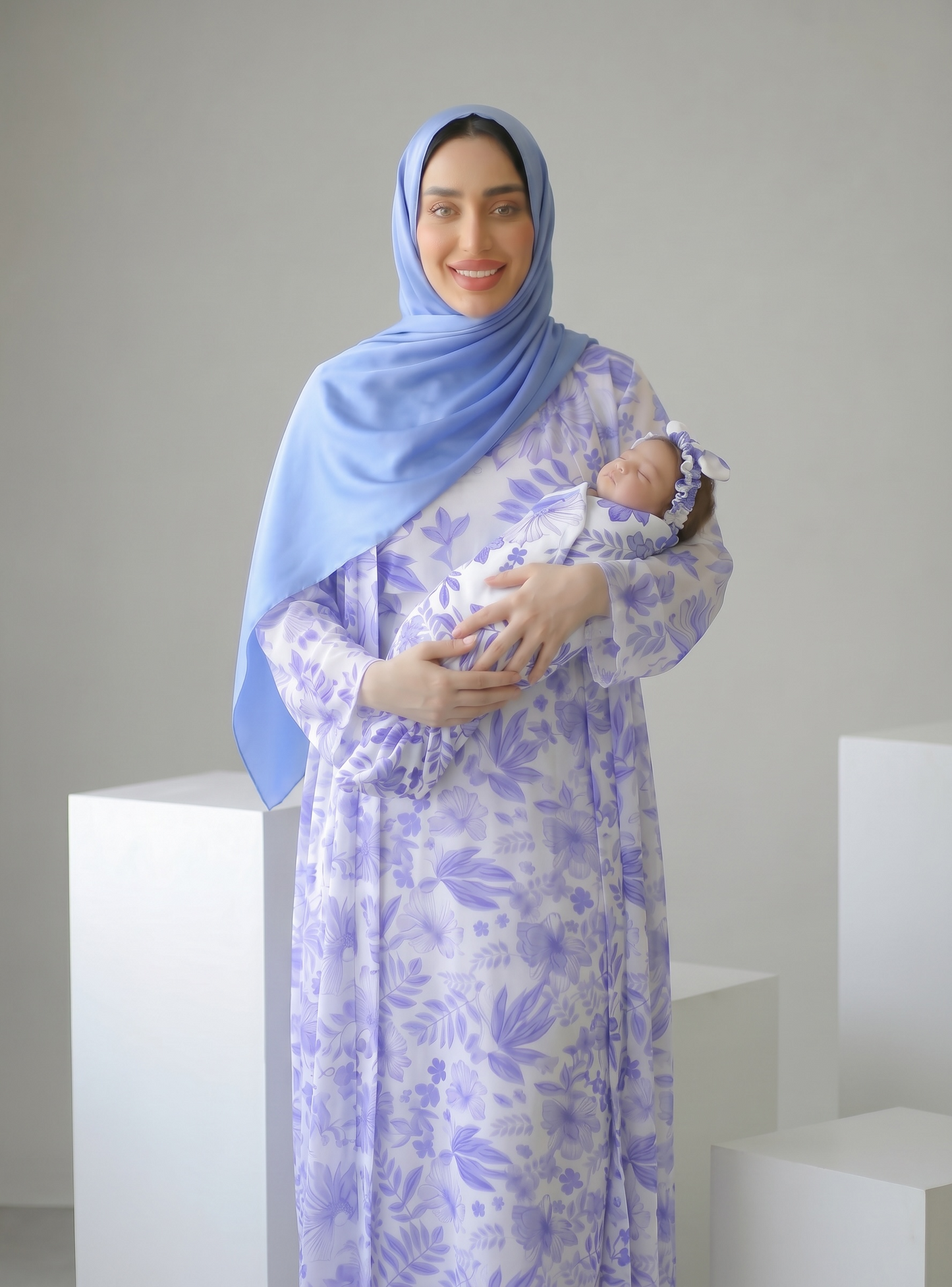 BLUE SPRING MORNING BLACK MOMMY AND ME 5 IN 1 LONG MATERNITY SET