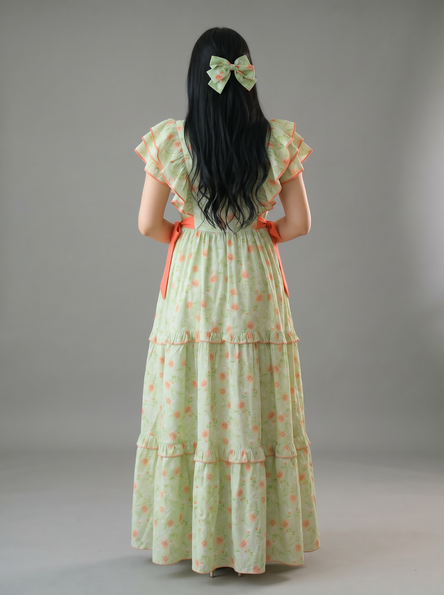 DAISY GREEN BLOSSOM FARASHA SLEEVELESS  LAYERED MATERNITY AND NURSING GOWN