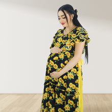 Load image into Gallery viewer, YELLOW FARASHA SLEEVELESS  LAYERED MATERNITY AND NURSING GOWN
