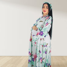 Load image into Gallery viewer, MALIKAT ALWURUD ICE GREEN LAYERED MATERNITY AND NURSING GOWN
